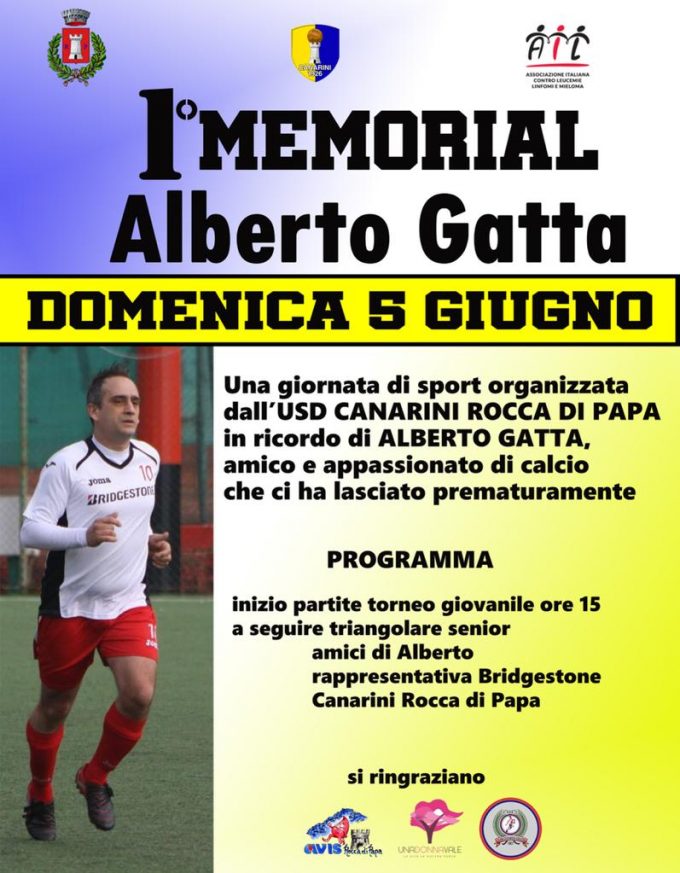 ROCCA DI PAPA: 1° MEMORIAL ALBERTO GATTA, TORNEO CALCISTICO A LUI DEDICATO