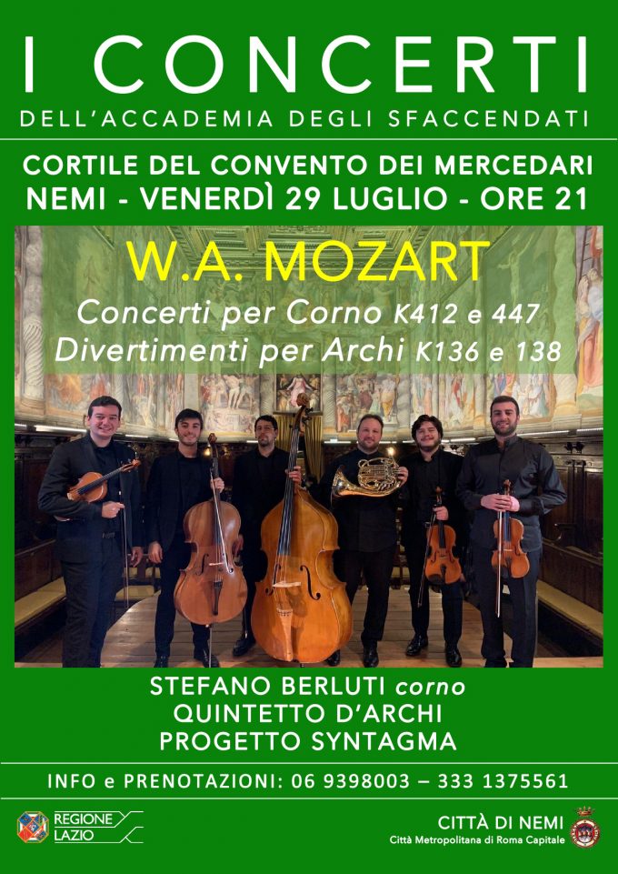 Nemi: al Convento dei Padri Mercedari, i Concerti per corno e i Divertimenti di Mozart