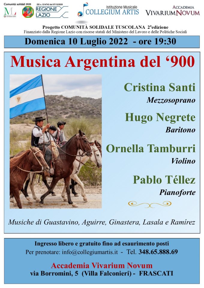 Il 10 luglio a Villa Falconieri “Musica Argentina del ‘900”