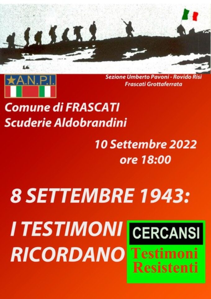 Il 10 settembre a Frascati il ricordo dell’8 settembre preparato da A.N.PI.