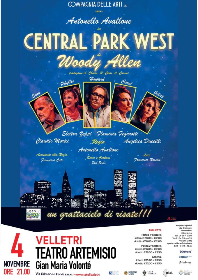 Teatro Artemisio-Volonté con Antonello Avallone e “Central Park West” di Woody Allen