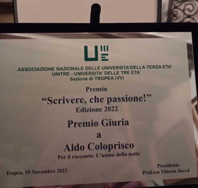 “Scrivere, che passione!”  UNITRE  – PREMIO GIURIA ad Aldo Coloprisco