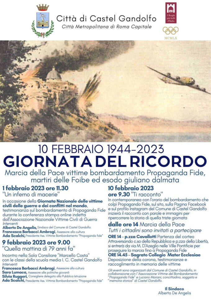 Gli appuntamenti del 9 e 10 febbraio a Castel Gandolfo “per non dimenticare”