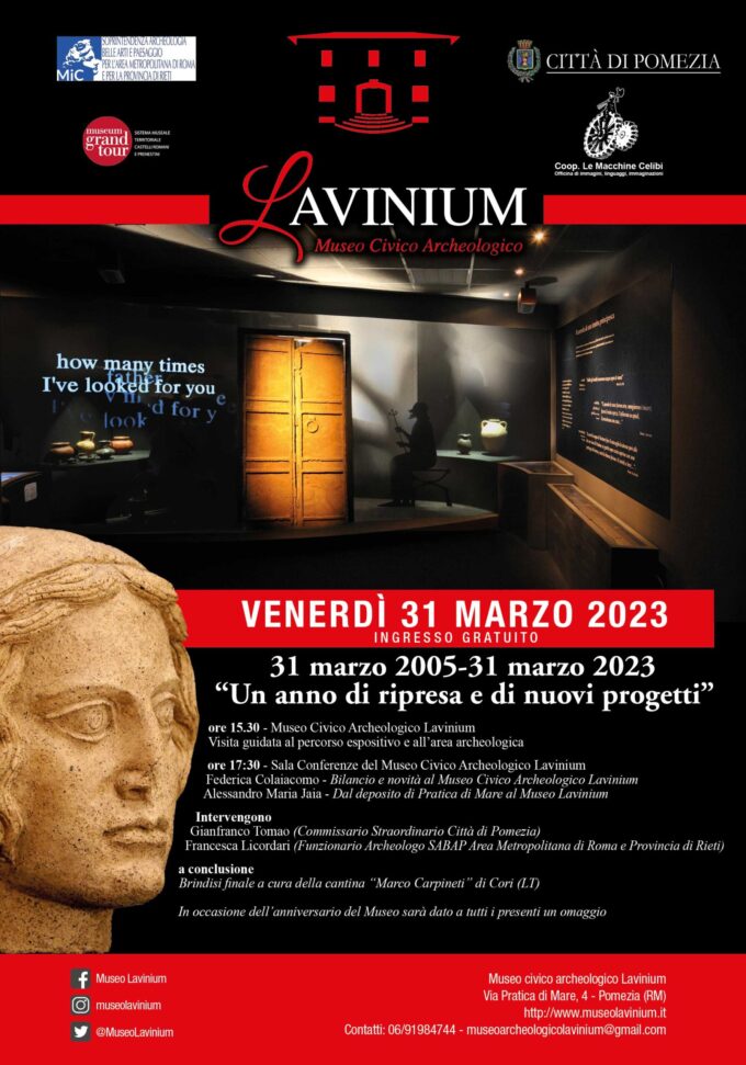 Comune di Pomezia: il 31 marzo 18° compleanno del Museo Civico Archeologico Lavinium – Eventi e incontri   