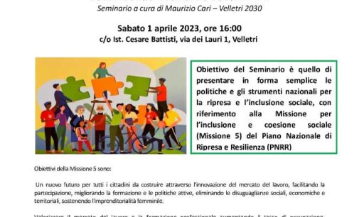 Velletri2030 Seminario – SUSSIDIARITA’ E SVILUPPO SOSTENIBILE:  1 APRILE 2023