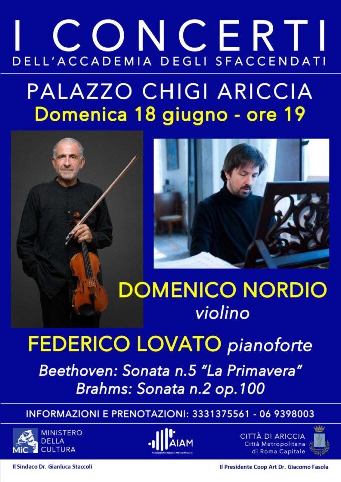 Il violinista Domenico Nordio e il pianista Federico Lovato al Palazzo Chigi di Ariccia
