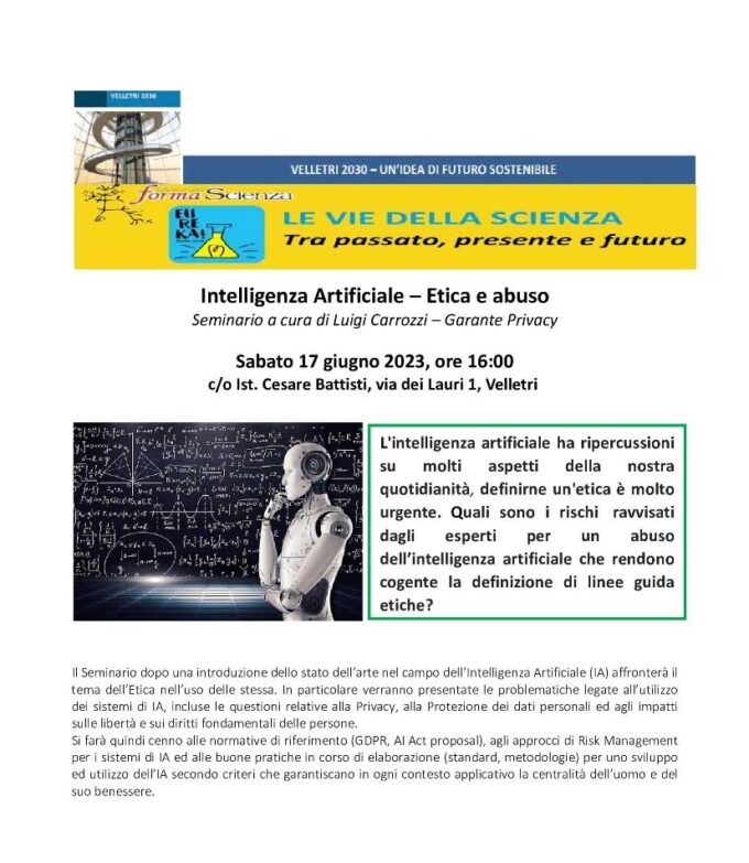 Velletri2030 Seminario – INTELLIGENZA  ARTIFICIALE – ETICA E  ABUSO