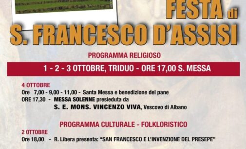 Dal 1 al 4 ottobre ad Albano Festa di S. Francesco D’Assisi