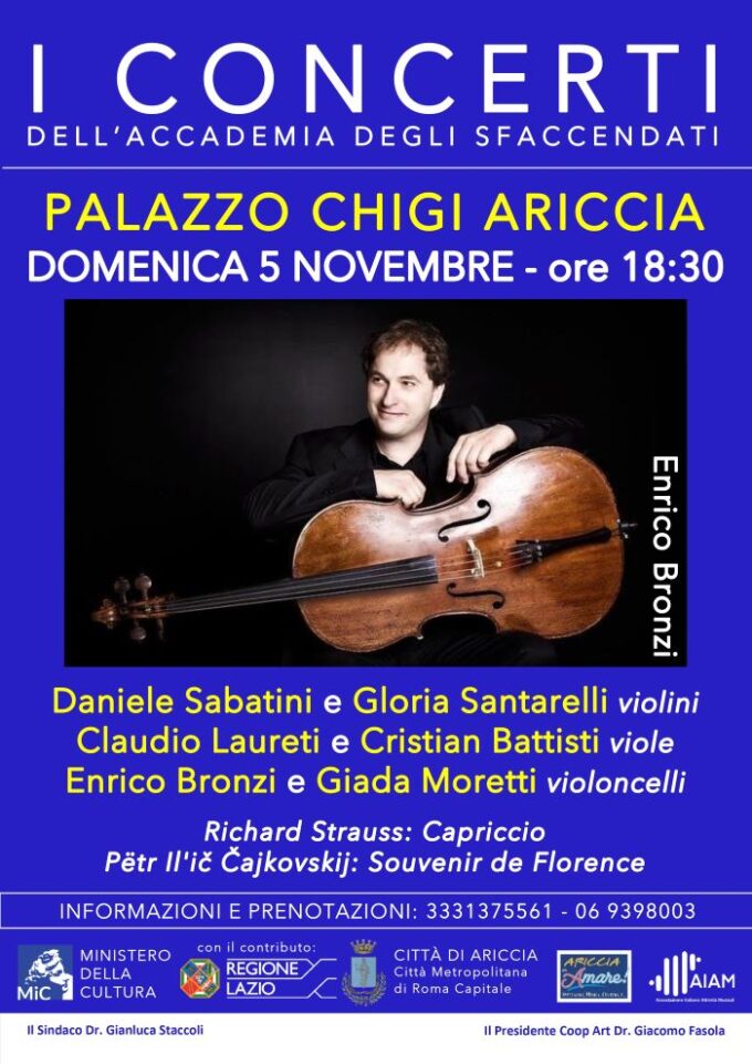 Domenica 5 novembre sestetto d’archi a Palazzo Chigi di Ariccia