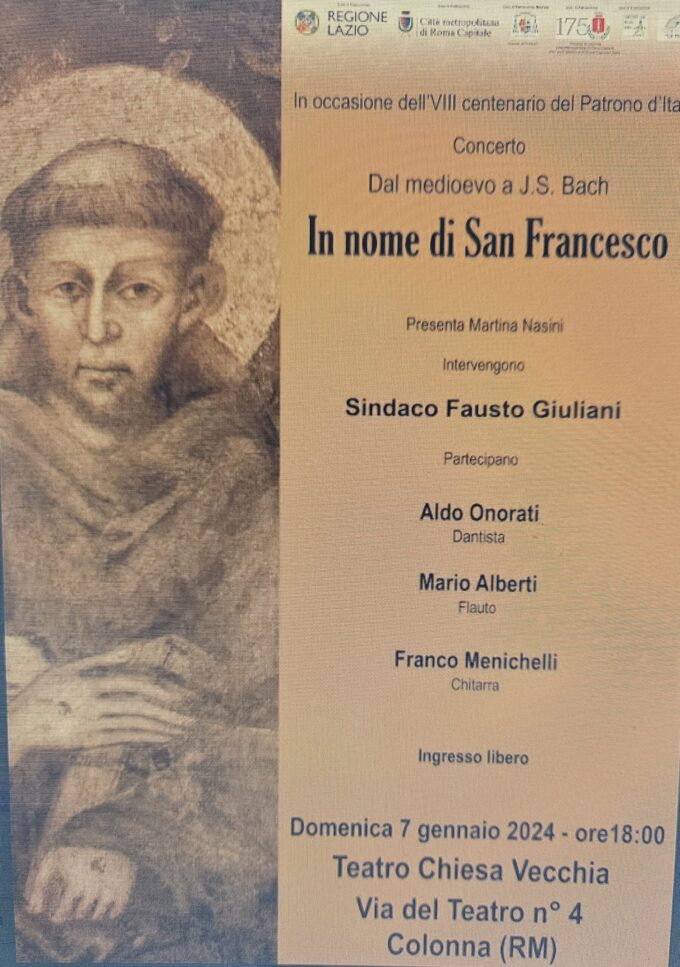 Colonna celebra l’VIII centenario di San Francesco – Domenica 7 gennaio 2024