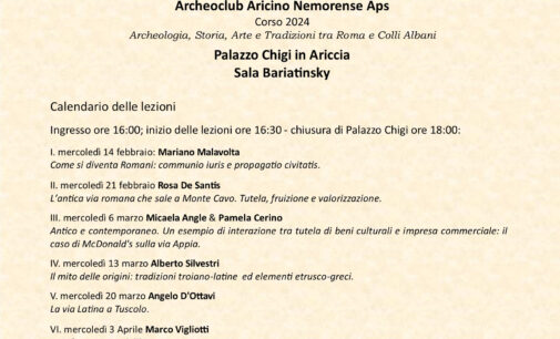 Ariccia: corso di “Archeologia, Storia, Arte e Tradizioni tra Roma e Colli Albani”