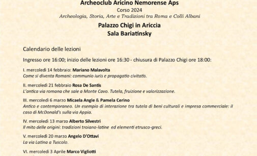 Aprono il lavori dell’Archeoclub Aricino Nemorense per il 2024