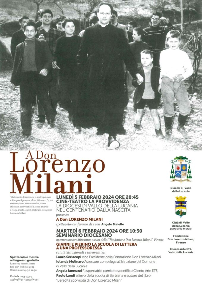 A DON LORENZO MILANI  Spettacolo e Mostra – Dal 5 al 15 Febbraio – Vallo Della Lucania (Salerno)